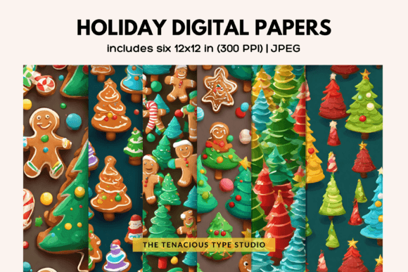 Download Gingerbread Holiday Digital Paper Pack - Holiday digital paper Collection