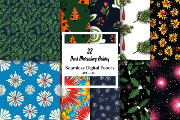 Download Dark Midcentury Holiday Digital Paper - Holiday digital paper Collection