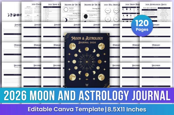 Download 2026 Moon &amp; Astrology Journal Canva Kdp - Premium Bundle