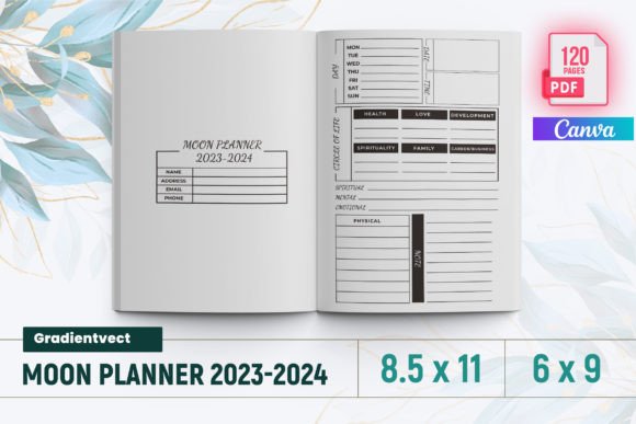 Download (KDP) Moon Planner 2023-2024 Canva - Premium Bundle