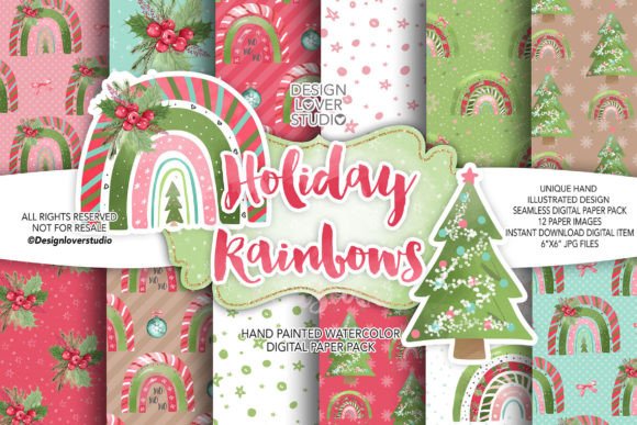 Download Christmas Rainbows Holiday Digital Paper - Holiday digital paper Collection