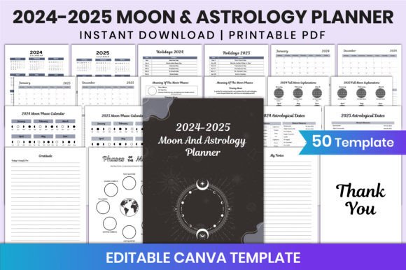 Download 2024-2025 Moon &amp; Astrology Planner Canva - Premium Resources