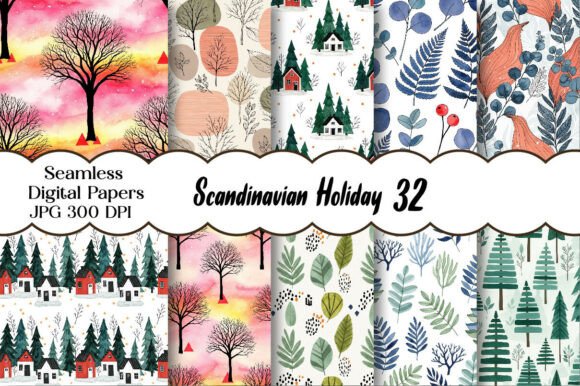Download Scandinavian Holiday Digital Paper - Holiday digital paper Collection