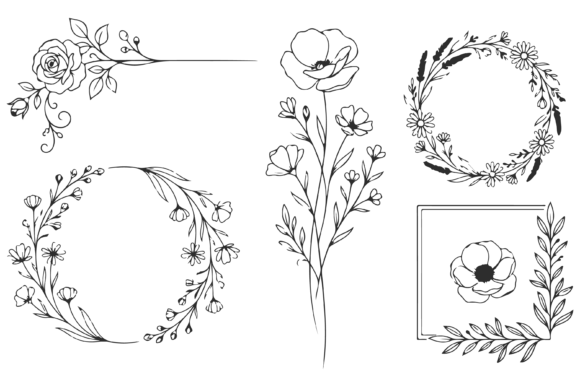 Download Set of Floral Frame and Decorative Icon - Decor Collection