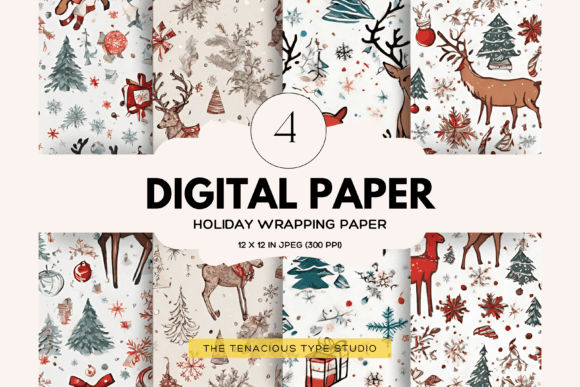 Download Reindeer Holiday Digital Paper Pack - Holiday digital paper Collection