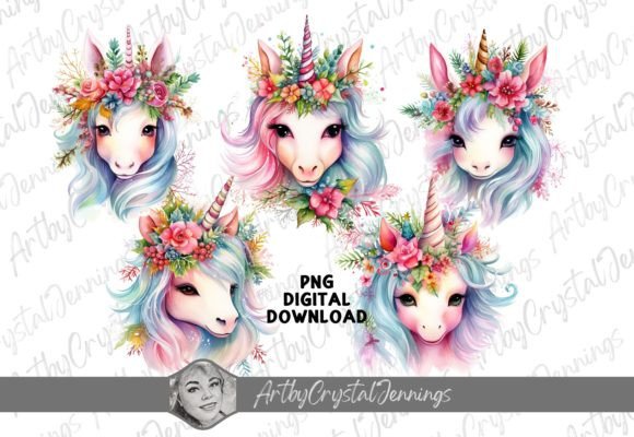 Download Magical Floral Christmas Unicorn PNG - Premium Resources
